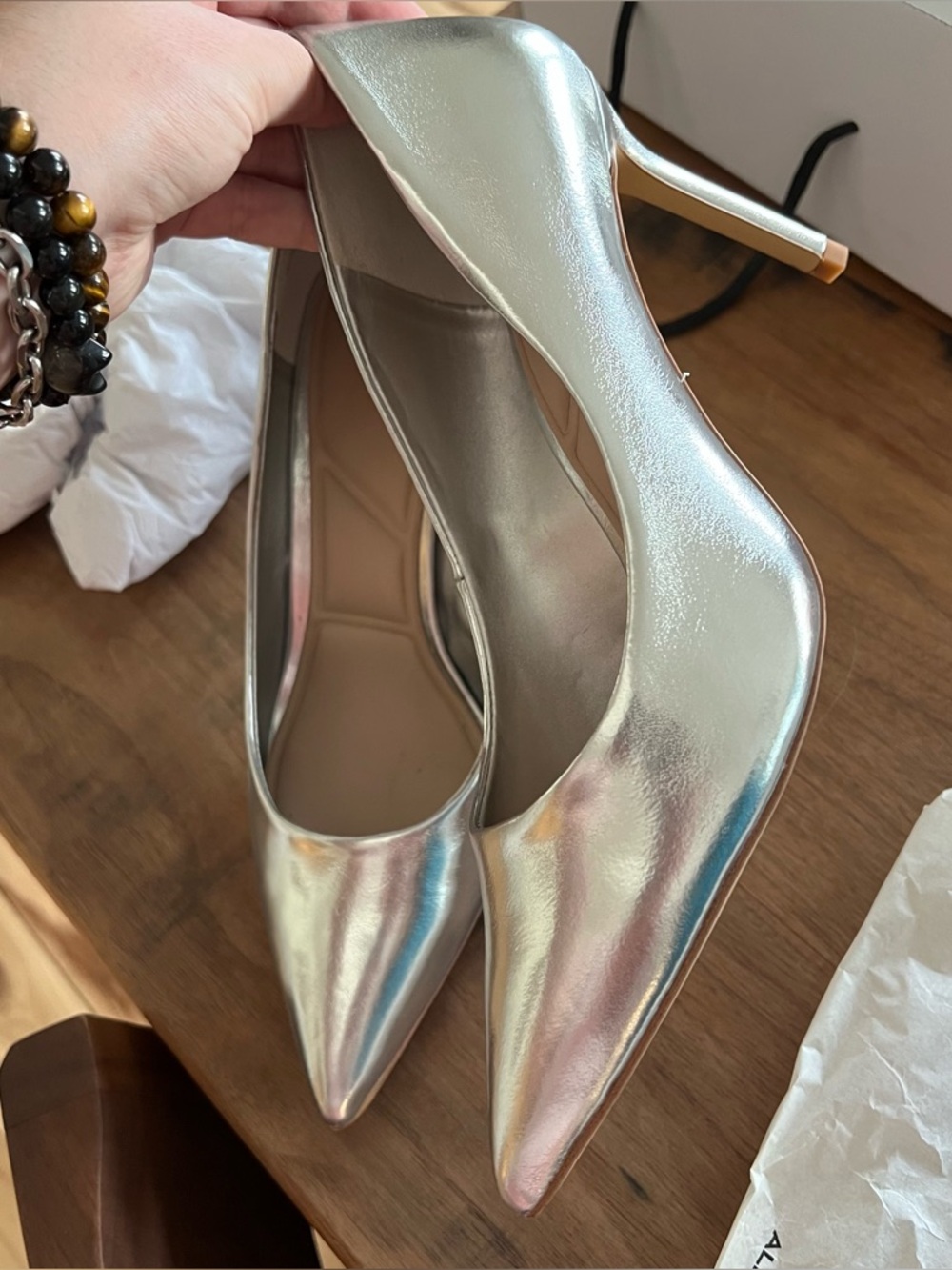 Metallic Silver Pointed-Toe ALDO Pillow Walk Stiletto Pumps